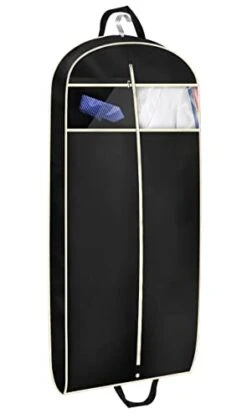 MISSLO 43" Gusseted Travel Garment Bag With Accessories Zipper Pocket Breathable Suit Garment Cover For Shirts Dresses Coats, Black