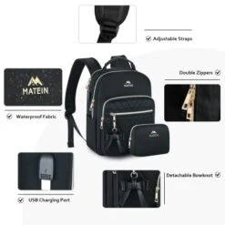 MATEIN Mini Backpack For Women, Waterproof Stylish Daypack Purse Shoulder Bag With USB Charging Port, Lightweight Small Casual Daily Travel Backpack For Ladies Teen Girls, 2pcs Sets, Black 14 MATEIN Mini Backpack For Women, Waterproof Stylish Daypack Purse Shoulder Bag With USB Charging Port, Lightweight Small Casual Daily Travel Backpack For Ladies Teen Girls, 2pcs Sets, Black -Backpack Shop 41CJiryGA2L