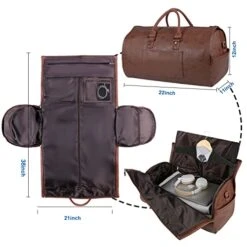 Seyfocnia Carry On Garment Bag, Waterproof Mens Garment Bag For Travel Business, Large Leather Duffel Bag With Shoe Compartment -Brown -Backpack Shop 41DtBtqk3JL