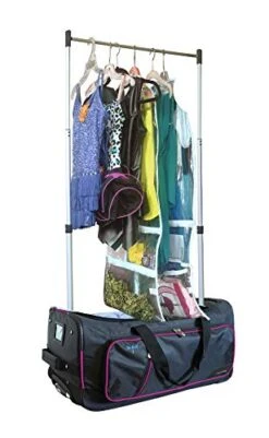 Travolution 23 Inch Garment Rack Duffel With Wheels, Black/Pink