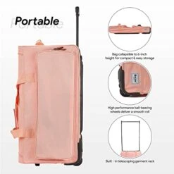 BRÜUN Large Size Duffel Bag With Protective Cover – A Pink Colored Dream Rolling Carrier With Garment Rack And Wheels For Travel – Designed For Men And Women To Hang Clothes On Long Journeys -Backpack Shop 41KAsnkvqfL
