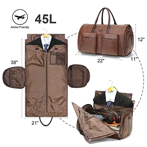 Modoker Convertible Leather Garment Bag, Carry On Garment Bags For Travel Waterproof Garment Duffel Bag Gifts For Men Women Business - 2 In 1 Hanging Suitcase Suit Travel Bags In Brown 6 Modoker Convertible Leather Garment Bag, Carry On Garment Bags For Travel Waterproof Garment Duffel Bag Gifts For Men Women Business - 2 In 1 Hanging Suitcase Suit Travel Bags In Brown - Image 6