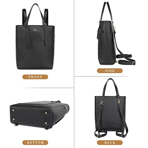 Backpack Purse For Women, 15.6 Inch Convertible Soft Vegan Leather Laptop Backpack With USB Charging Port, Waterproof Anti-theft Shoulder Tote Bag Handbag With Tassel For School Work Business Travel 3 Backpack Purse For Women, 15.6 Inch Convertible Soft Vegan Leather Laptop Backpack With USB Charging Port, Waterproof Anti-theft Shoulder Tote Bag Handbag With Tassel For School Work Business Travel - Image 3