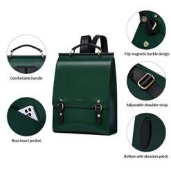 Cnoles Leather Backpack Purse For Women Fashion Ladies Vintage Bag Casual School College Travel Backpacks Large Bookbag Green -Backpack Shop 41RCHY Hy5L