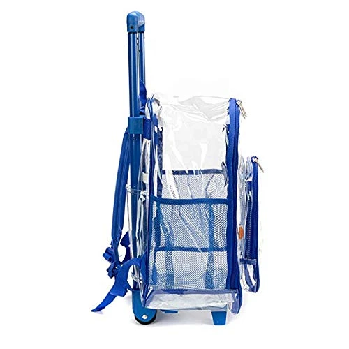 Rolling Clear Backpack Heavy Duty Bookbag See-thru Workbag Travel Daypack Transparent School Luggage With Wheels Royal Blue 6 Rolling Clear Backpack Heavy Duty Bookbag See-thru Workbag Travel Daypack Transparent School Luggage With Wheels Royal Blue - Image 6