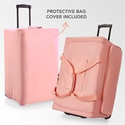 BRÜUN Large Size Duffel Bag With Protective Cover – A Pink Colored Dream Rolling Carrier With Garment Rack And Wheels For Travel – Designed For Men And Women To Hang Clothes On Long Journeys -Backpack Shop 41e68T8ljSL