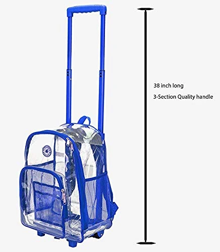 Rolling Clear Backpack Heavy Duty Bookbag See-thru Workbag Travel Daypack Transparent School Luggage With Wheels Royal Blue 3 Rolling Clear Backpack Heavy Duty Bookbag See-thru Workbag Travel Daypack Transparent School Luggage With Wheels Royal Blue - Image 3