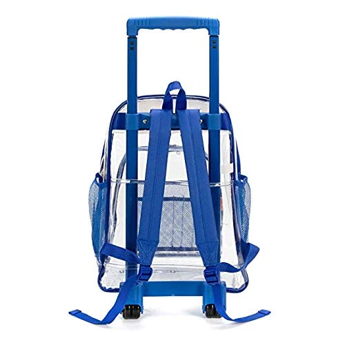 Rolling Clear Backpack Heavy Duty Bookbag See-thru Workbag Travel Daypack Transparent School Luggage With Wheels Royal Blue 5 Rolling Clear Backpack Heavy Duty Bookbag See-thru Workbag Travel Daypack Transparent School Luggage With Wheels Royal Blue - Image 5