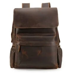 Tiding 15.6 Inch Vintage Men's Crazy Horse Cowhide Real Leather Laptop Backpack Large Capacity Travel Bag Bookbag With YKK Zipper