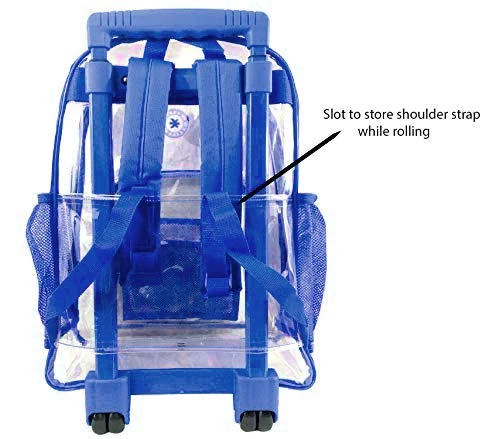 Rolling Clear Backpack Heavy Duty Bookbag See-thru Workbag Travel Daypack Transparent School Luggage With Wheels Royal Blue 4 Rolling Clear Backpack Heavy Duty Bookbag See-thru Workbag Travel Daypack Transparent School Luggage With Wheels Royal Blue - Image 4