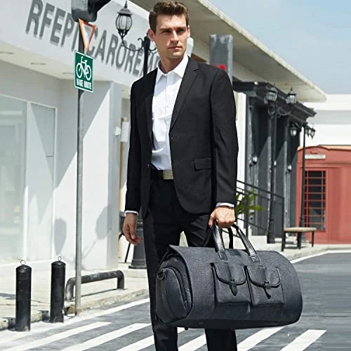 Carry-on Garment Bag Large Duffel Bag Suit Travel Bag Weekend Bag Flight Bag With Shoe Pouch For Men Women (Black) 2 Carry-on Garment Bag Large Duffel Bag Suit Travel Bag Weekend Bag Flight Bag With Shoe Pouch For Men Women (Black) - Image 2