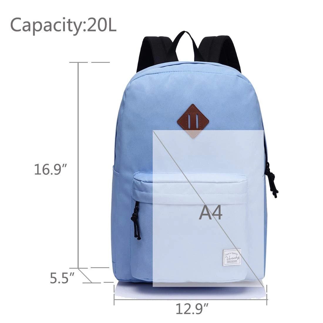 Lightweight Backpack For School, VASCHY Classic Basic Water Resistant Casual Daypack For Travel With Bottle Side Pockets (Lavander) 7 Lightweight Backpack For School, VASCHY Classic Basic Water Resistant Casual Daypack For Travel With Bottle Side Pockets (Lavander) - Image 7