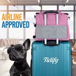 Dog Travel Bag Airline Approved For Dog And Cat Tote Organizer With Multi Function Pockets , 2 Food Containers And Collapsible Bowls , Weekend Away Dog Bag For Travel Accessories (Pink) -Backpack Shop 51SWbsPC0VL
