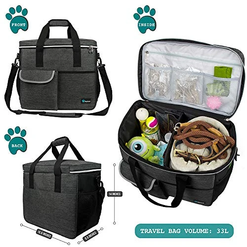 PetAmi Dog Travel Bag | Airline Approved Tote Organizer With Multi-Function Pockets, Food Container Bag And Collapsible Bowl | Perfect Weekend Pet Travel Set For Dog, Cat (Charcoal, Large) 5 PetAmi Dog Travel Bag | Airline Approved Tote Organizer With Multi-Function Pockets, Food Container Bag And Collapsible Bowl | Perfect Weekend Pet Travel Set For Dog, Cat (Charcoal, Large) - Image 5