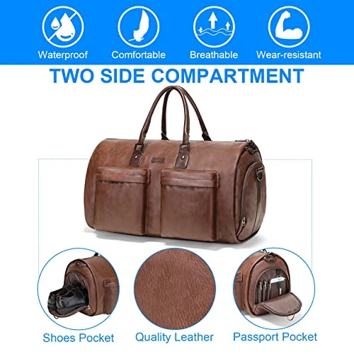 Modoker Convertible Leather Garment Bag, Carry On Garment Bags For Travel Waterproof Garment Duffel Bag Gifts For Men Women Business - 2 In 1 Hanging Suitcase Suit Travel Bags In Brown 3 Modoker Convertible Leather Garment Bag, Carry On Garment Bags For Travel Waterproof Garment Duffel Bag Gifts For Men Women Business - 2 In 1 Hanging Suitcase Suit Travel Bags In Brown - Image 3