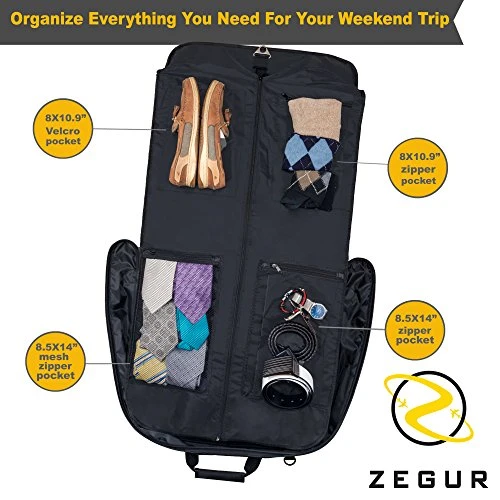 ZEGUR Suit Carry On Garment Bag For Travel & Business Trips With Shoulder Strap And Rolling Luggage Attachment Point - Black 4 ZEGUR Suit Carry On Garment Bag For Travel & Business Trips With Shoulder Strap And Rolling Luggage Attachment Point - Black - Image 4