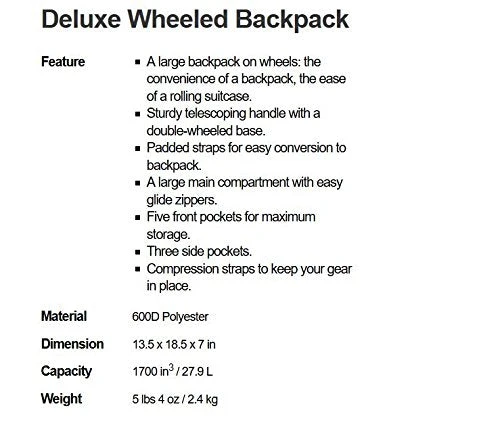 Everest Deluxe Wheeled Backpack, Navy, One Size 2 Everest Deluxe Wheeled Backpack, Navy, One Size - Image 2