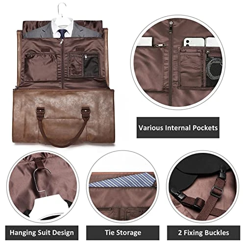 Carry On Garment Bags For Travel Leather Garment Duffle Bag Convertible Mens Suit Travel Bags With Shoe Compartment,Waterproof,Perfect For Business Travel/Husband Gifts (Brown) 3 Carry On Garment Bags For Travel Leather Garment Duffle Bag Convertible Mens Suit Travel Bags With Shoe Compartment,Waterproof,Perfect For Business Travel/Husband Gifts (Brown) - Image 3