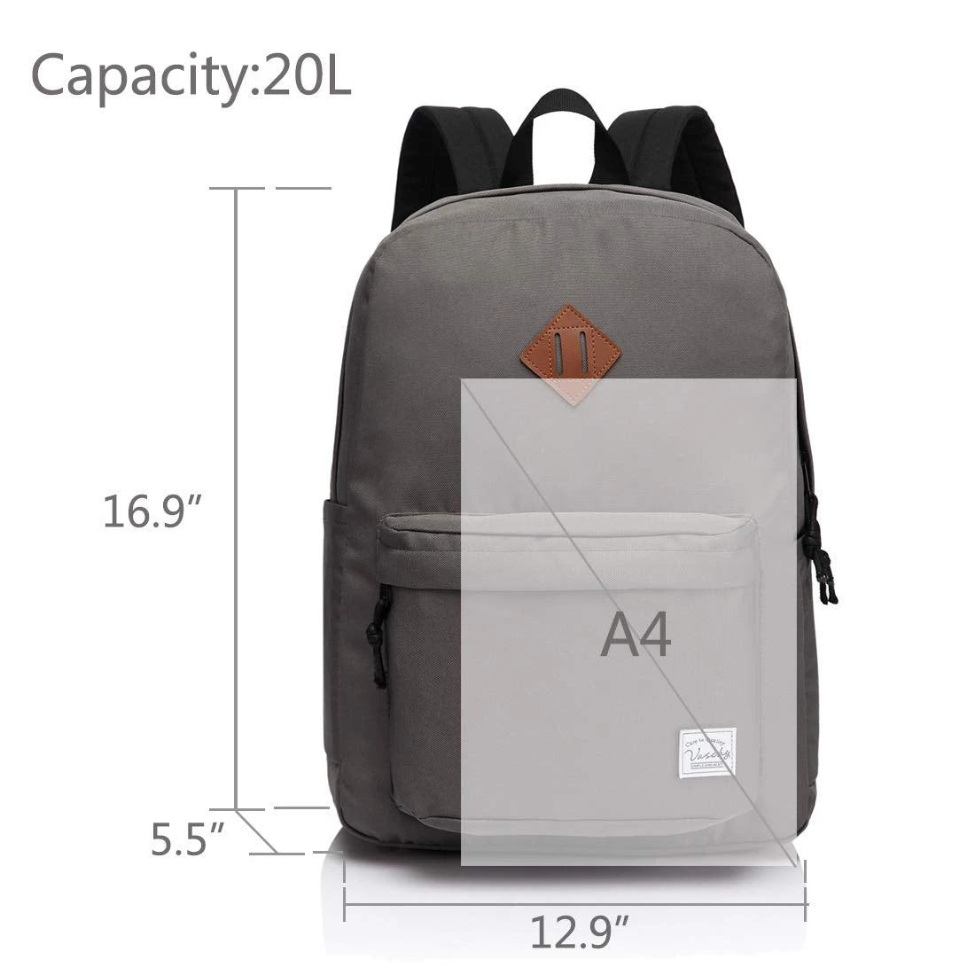 Lightweight Backpack For School, VASCHY Classic Basic Water Resistant Casual Daypack For Travel With Bottle Side Pockets (Gray) 7 Lightweight Backpack For School, VASCHY Classic Basic Water Resistant Casual Daypack For Travel With Bottle Side Pockets (Gray) - Image 7