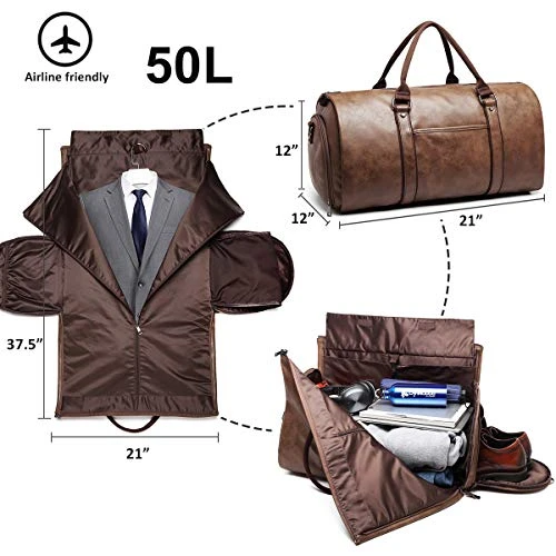 Carry On Garment Bags For Travel Leather Garment Duffle Bag Convertible Mens Suit Travel Bags With Shoe Compartment,Waterproof,Perfect For Business Travel/Husband Gifts (Brown) 6 Carry On Garment Bags For Travel Leather Garment Duffle Bag Convertible Mens Suit Travel Bags With Shoe Compartment,Waterproof,Perfect For Business Travel/Husband Gifts (Brown) - Image 6