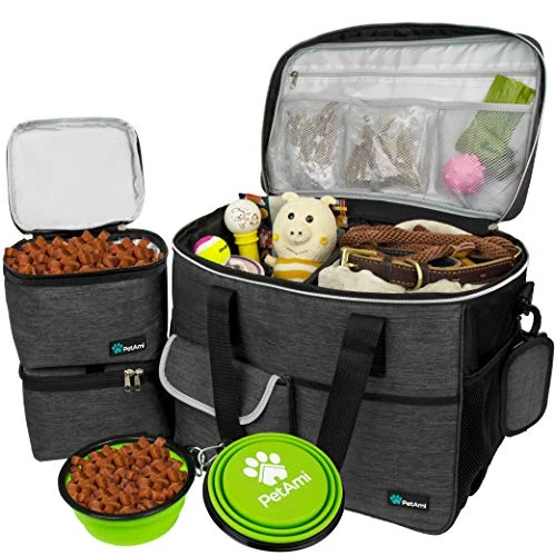 PetAmi Dog Travel Bag | Airline Approved Tote Organizer With Multi-Function Pockets, Food Container Bag And Collapsible Bowl | Perfect Weekend Pet Travel Set For Dog, Cat (Charcoal, Large) 7 PetAmi Dog Travel Bag | Airline Approved Tote Organizer With Multi-Function Pockets, Food Container Bag And Collapsible Bowl | Perfect Weekend Pet Travel Set For Dog, Cat (Charcoal, Large) - Image 7