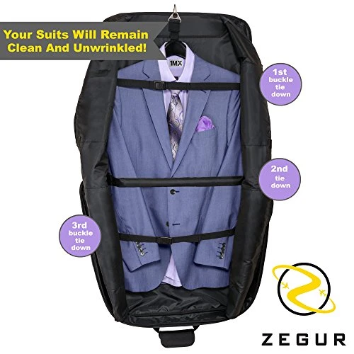 ZEGUR Suit Carry On Garment Bag For Travel & Business Trips With Shoulder Strap And Rolling Luggage Attachment Point - Black 5 ZEGUR Suit Carry On Garment Bag For Travel & Business Trips With Shoulder Strap And Rolling Luggage Attachment Point - Black - Image 5