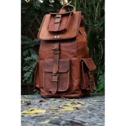 HLC 20" Genuine Leather Retro Rucksack Backpack Brown Leather Bag Travel Backpack For Men Women -Backpack Shop 51qvzk1cvML