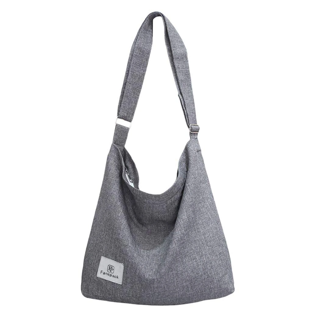 Fanspack Women's Canvas Hobo Handbags Simple Casual Top Handle Tote Bag Crossbody Shoulder Bag Shopping Work Bag (Light Grey) 1 Fanspack Women's Canvas Hobo Handbags Simple Casual Top Handle Tote Bag Crossbody Shoulder Bag Shopping Work Bag (Light Grey)