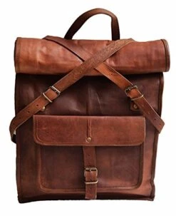 23" Brown Leather Backpack Vintage Rucksack Laptop Bag Water Resistant Roll Top College Bookbag Comfortable Lightweight Travel Hiking/picnic For Men