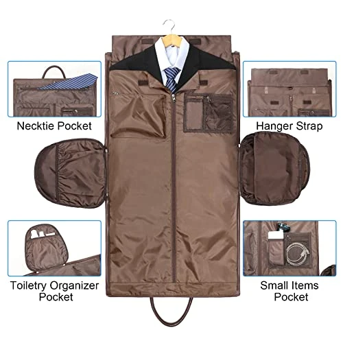Modoker Convertible Leather Garment Bag, Carry On Garment Bags For Travel Waterproof Garment Duffel Bag Gifts For Men Women Business - 2 In 1 Hanging Suitcase Suit Travel Bags In Brown 4 Modoker Convertible Leather Garment Bag, Carry On Garment Bags For Travel Waterproof Garment Duffel Bag Gifts For Men Women Business - 2 In 1 Hanging Suitcase Suit Travel Bags In Brown - Image 4