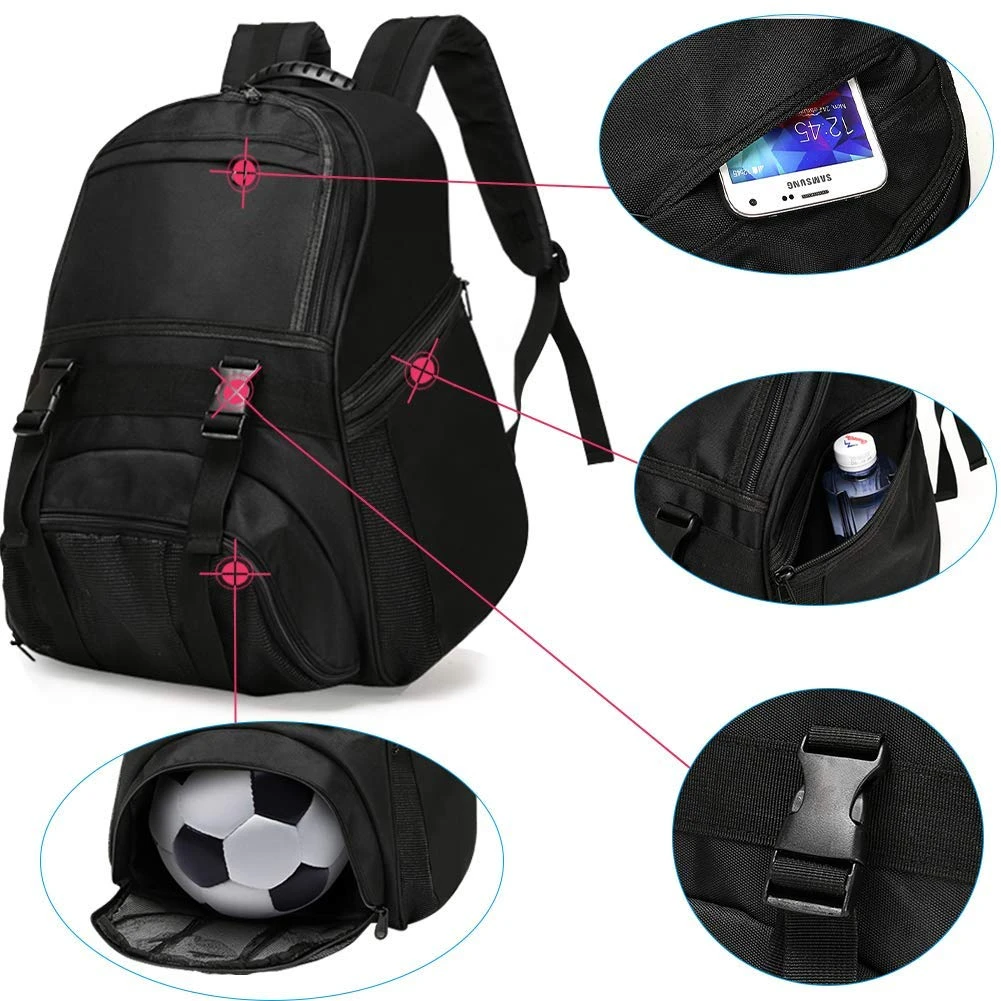 Youth Soccer Bags - Sports Backpacks For Soccer, Basketball, Football With Ball Holder For Boys Girls - Black 2 Youth Soccer Bags - Sports Backpacks For Soccer, Basketball, Football With Ball Holder For Boys Girls - Black - Image 2