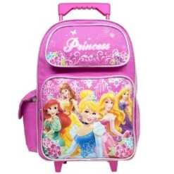 Disney Large Rolling Backpack Princess W/ Flowers Pink School Bag New A03887