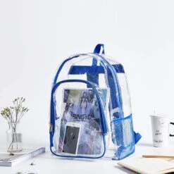Heavy Duty Clear Backpack,Transparent Cold-Resistant Vinyl Adjustable Straps Backpack For Work(Blue) -Backpack Shop 61D98rnb5QL