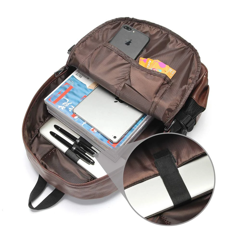 Vintage Backpack Leather Laptop Bookbag For Women Men, LXY Vegan Backpack Brown Faux Leather Bookbag School College Campus Backpack Travel Daypack 6 Vintage Backpack Leather Laptop Bookbag For Women Men, LXY Vegan Backpack Brown Faux Leather Bookbag School College Campus Backpack Travel Daypack - Image 6