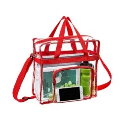 Magicbags Clear Tote Bag Stadium Approved,Adjustable Shoulder Strap And Zippered Top,Stadium Security Travel & Gym Clear Bag, Perfect For Work, School, Sports Games And Concerts-12" X12" X6"(Red) -Backpack Shop 61FeDaNKlKL