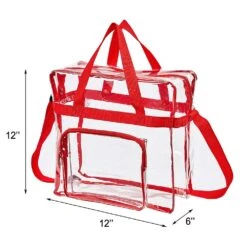 Magicbags Clear Tote Bag Stadium Approved,Adjustable Shoulder Strap And Zippered Top,Stadium Security Travel & Gym Clear Bag, Perfect For Work, School, Sports Games And Concerts-12" X12" X6"(Red) -Backpack Shop 61H Lp27FML