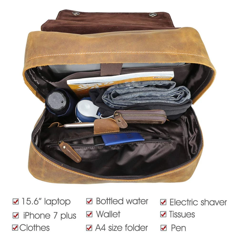 Tiding Retro 15.6 Inch Genuine Cowhide Leather Laptop Backpack Large Capacity Travel Bag Schoolbag Bookbag Daypack For Men 3 Tiding Retro 15.6 Inch Genuine Cowhide Leather Laptop Backpack Large Capacity Travel Bag Schoolbag Bookbag Daypack For Men - Image 3