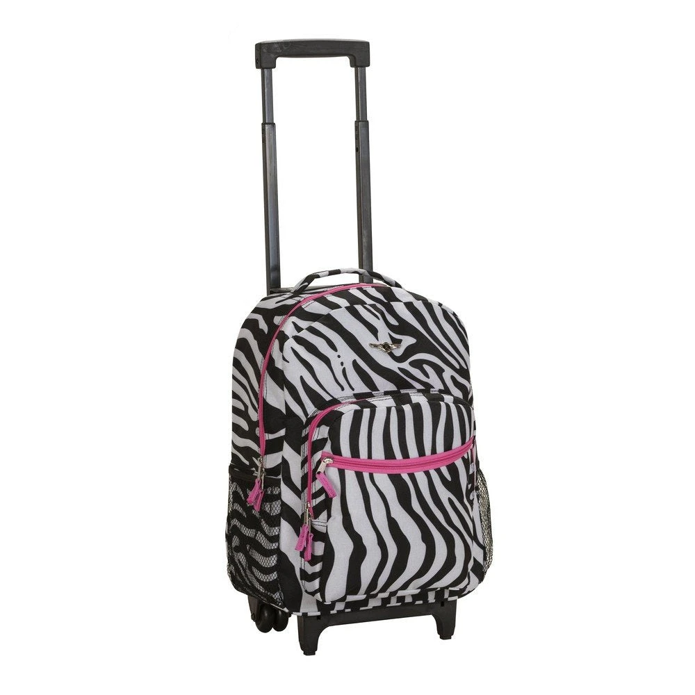 Rockland Luggage 17 Inch Rolling Backpack, ZEBRA PINK 1 Rockland Luggage 17 Inch Rolling Backpack, ZEBRA PINK