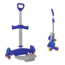 Wheeled Backpack Cart,Aluminium Alloy Folding Trolley Cart For Backpack (Blue, 6 Wheels)