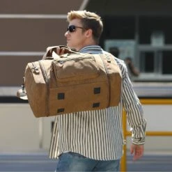 Plambag Canvas Duffle Bag For Travel, 50L Duffel Overnight Weekend Bag(Coffee) -Backpack Shop 61bboR1THsL