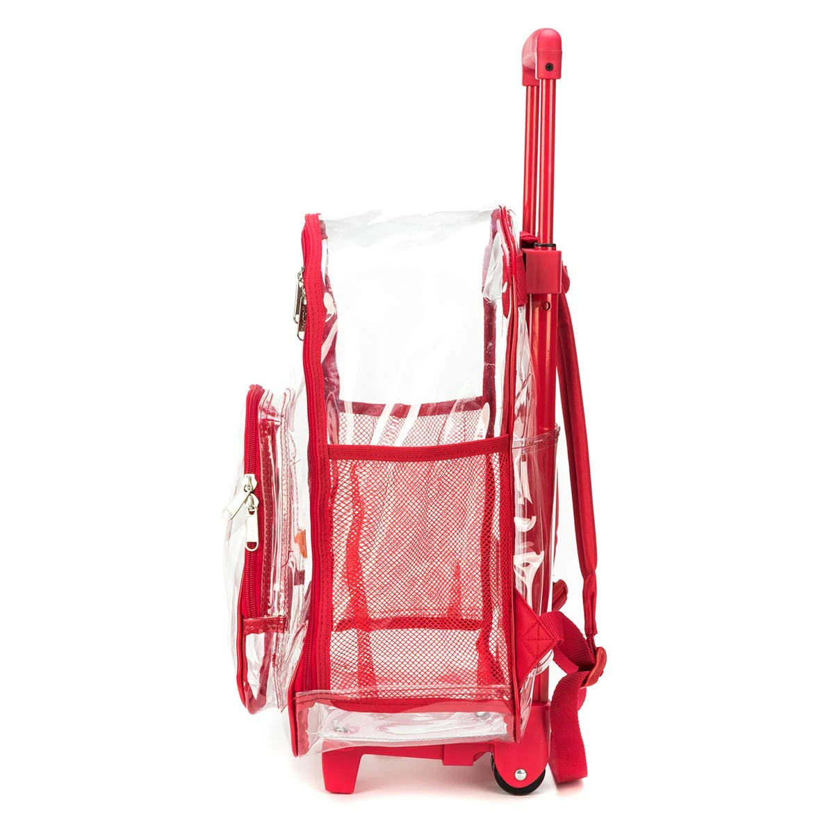 Rolling Clear Backpack Heavy Duty Bookbag Quality See Through Workbag Travel Daypack Transparent School Book Bags With Wheels Red 6 Rolling Clear Backpack Heavy Duty Bookbag Quality See Through Workbag Travel Daypack Transparent School Book Bags With Wheels Red - Image 6