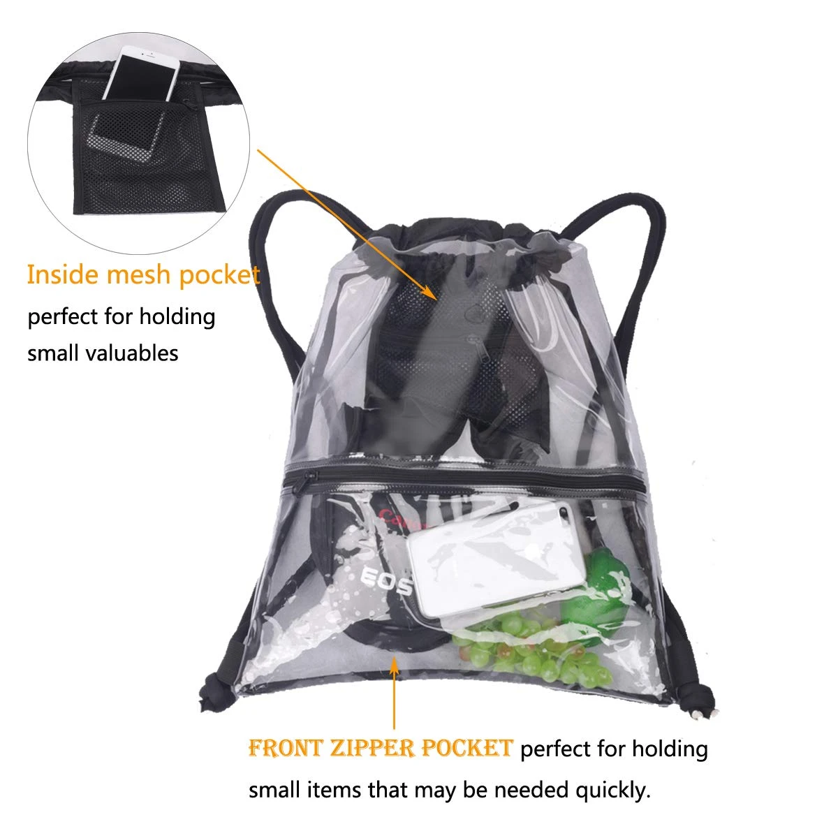 Heavy-duty Large Clear Drawstring Bag Waterproof PVC Drawstring Backpack With Front And Inner Pockets 5 Heavy-duty Large Clear Drawstring Bag Waterproof PVC Drawstring Backpack With Front And Inner Pockets - Image 5