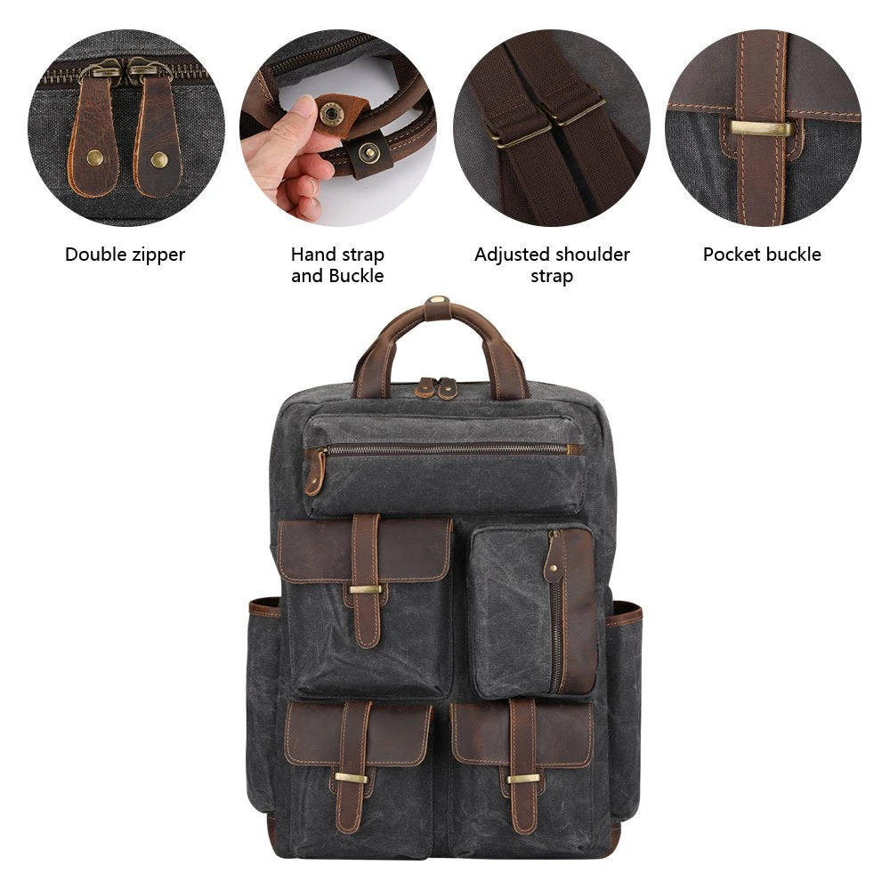 S-ZONE Vintage Crazy Horse Genuine Leather Backpack 3 S-ZONE Vintage Crazy Horse Genuine Leather Backpack - Image 3
