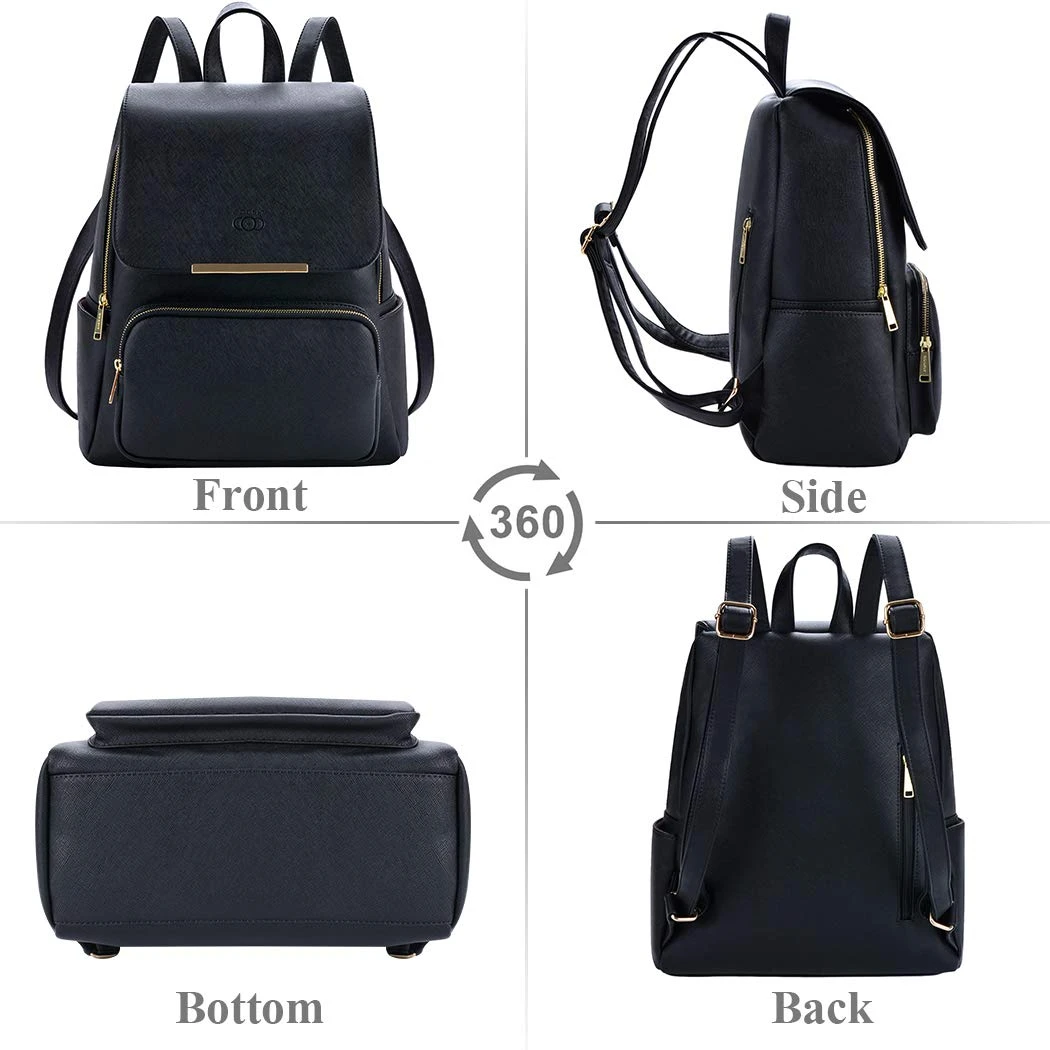 COOFIT Black Faux Leather Backpack For Women Schoolbag Casual Daypack 2 COOFIT Black Faux Leather Backpack For Women Schoolbag Casual Daypack - Image 2