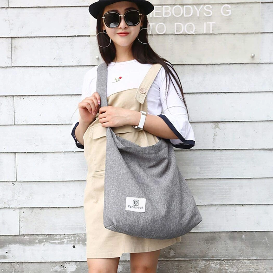 Fanspack Women's Canvas Hobo Handbags Simple Casual Top Handle Tote Bag Crossbody Shoulder Bag Shopping Work Bag (Light Grey) 7 Fanspack Women's Canvas Hobo Handbags Simple Casual Top Handle Tote Bag Crossbody Shoulder Bag Shopping Work Bag (Light Grey) - Image 7