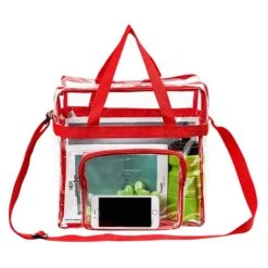 Magicbags Clear Tote Bag Stadium Approved,Adjustable Shoulder Strap And Zippered Top,Stadium Security Travel & Gym Clear Bag, Perfect For Work, School, Sports Games And Concerts-12" X12" X6"(Red)