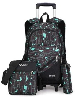 Meetbelify 3pcs Kids Rolling Backpacks Luggage Six Wheels Trolley School Bags ... (Green)