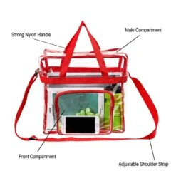 Magicbags Clear Tote Bag Stadium Approved,Adjustable Shoulder Strap And Zippered Top,Stadium Security Travel & Gym Clear Bag, Perfect For Work, School, Sports Games And Concerts-12" X12" X6"(Red) -Backpack Shop 61rSuxGslsL