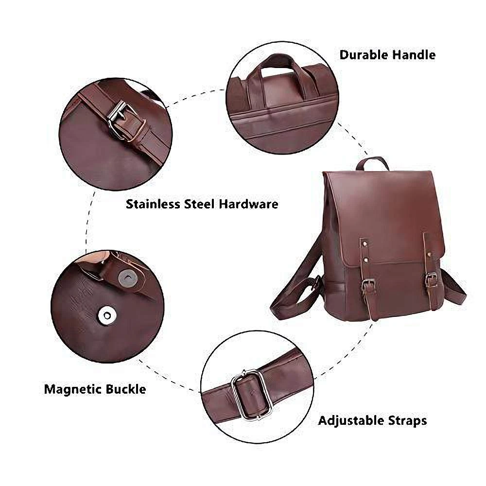 Zebella Vintage Faux Leather Backpack For Women Mens Vegan Leather Back Pack Travel Daypack College Bookbag-Coffee 6 Zebella Vintage Faux Leather Backpack For Women Mens Vegan Leather Back Pack Travel Daypack College Bookbag-Coffee - Image 6