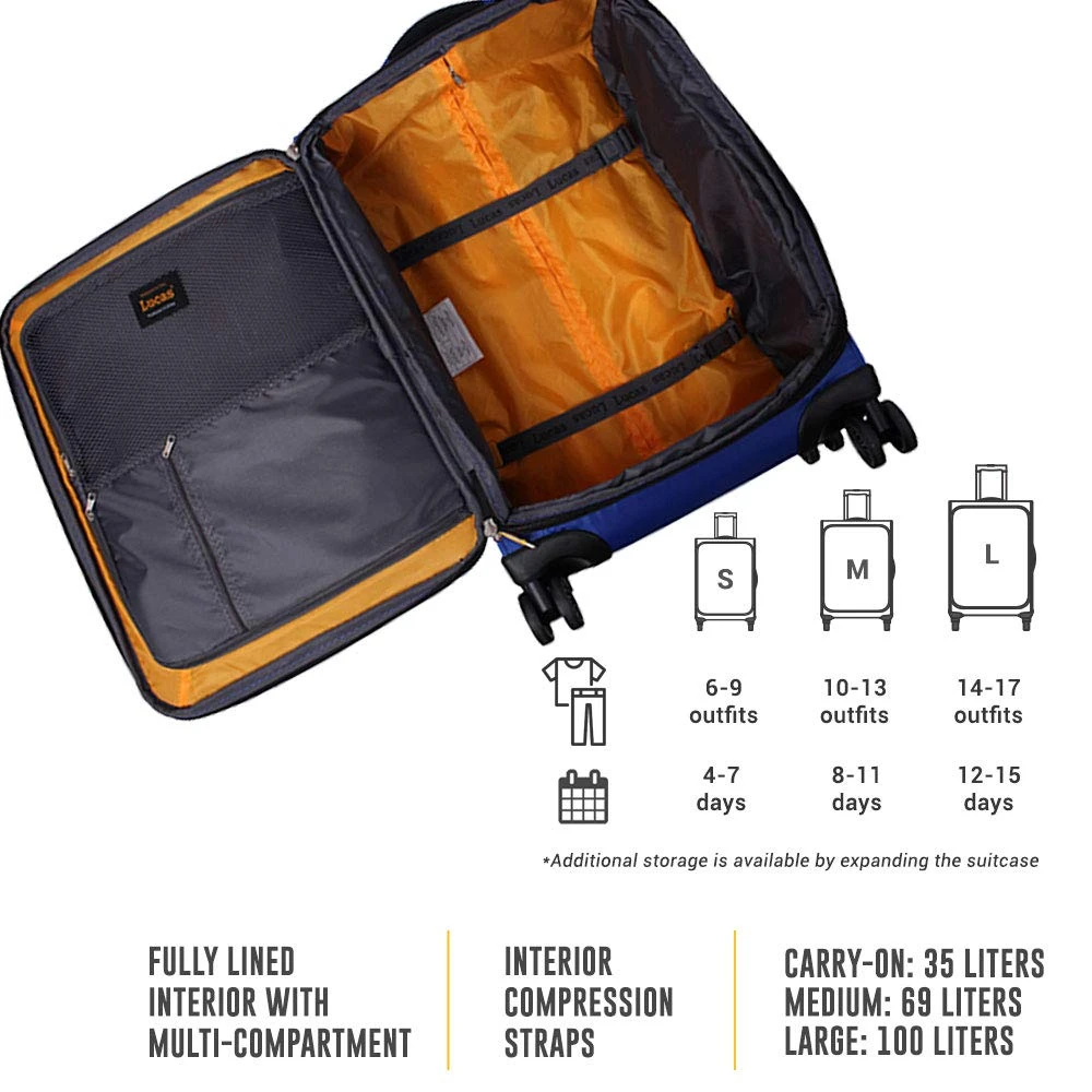 LUCAS Ultra Lightweight Carry On - Expandable Softside 20 Inch Luggage - Small Rolling Bag Fits Most Airline Compartments - Durable 8-Spinner Wheels Suitcase (Royal Blue) 2 LUCAS Ultra Lightweight Carry On - Expandable Softside 20 Inch Luggage - Small Rolling Bag Fits Most Airline Compartments - Durable 8-Spinner Wheels Suitcase (Royal Blue) - Image 2